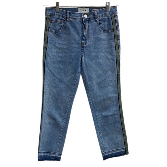 New Look Petite Leyla Relaxed‎ Skinny Jeans Side Stripe Boho Festival Raw Hem 6P - Picture 1 of 13